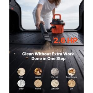 shop vac, 2.6 gallon dry shop vacuum, 2.5 peak hp portable with 800w input power, various nozzles, 1.25in diameter x 4ft hose, 9.2ft cord for home, garage, jobsite, workshop, black orange