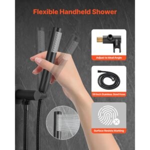 shower faucet set, rainfall bathroom shower system with 10 inch round rain shower head and handheld spray, wall mounted bath fixtures with brass valve and trim kit, matte black