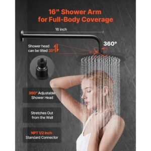shower faucet set, rainfall bathroom shower system with 10 inch round rain shower head and handheld spray, wall mounted bath fixtures with brass valve and trim kit, matte black