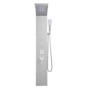 Shower Panel Tower System with Rainfall Waterfall Shower Head, LED, 53 in Brushed Stainless Steel Shower Column, 5-Function Faucet, Wall-Mount Rain Massage System, with Handheld and Tub Spout