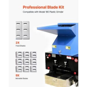 shredder blades, alloy steel shredder machine blade kit with 9 rotating and 2 fixed blades, high hardness skd 11 blade, compatible with model 180 plastic grinder, for abs, pp, pvc & nylon
