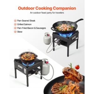 single burner outdoor propane gas stove, 200,000 btu propane lpg gas camping stove, heavy duty carbon steel outdoor cooker, with shield & 20 psi regulator, for bbq camp home patio seafood boil