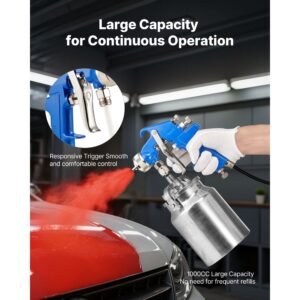siphon feed spray gun, high atomization air paint spray gun, 1000cc automotive paint sprayer with 1.8 mm nozzle, adjustable flow rate & air volume for car, furniture, wall, house painting