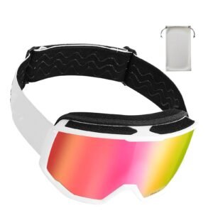 Ski Goggles, Cylindrical Lens with Pink Revo Coating, OTG Anti fog Snow Goggles for Men Women Youth, TPU Frame & Ventilation Structure, Suitable for Skiing, Skating, Snowboarding, Cycling
