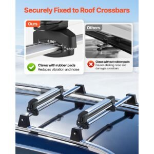 ski & snowboard roof rack, carry up to 4 pairs of skis or 2 snowboards, 2 pcs aluminum universal car roof rack top holder with lock & rubber padding, carrier for fishing rod, fit most crossbars