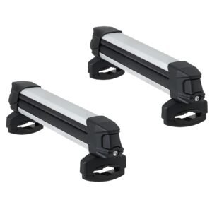 Ski & Snowboard Roof Rack, Carry up to 4 Pairs of Skis or 2 Snowboards, 2 PCS Aluminum Universal Car Roof Rack Top Holder with Lock & Rubber Padding, Carrier for Fishing Rod, Fit Most Crossbars