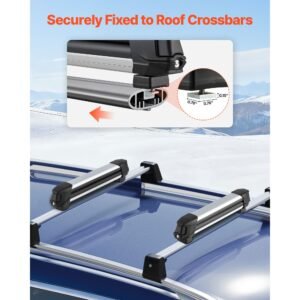 ski & snowboard roof rack, carry up to 4 pairs of skis or 2 snowboards, 2 pcs aluminum universal car roof rack with lock & rubber padding, carrier for fishing rod, fit most slotted crossbars
