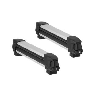 Ski & Snowboard Roof Rack, Carry up to 4 Pairs of Skis or 2 Snowboards, 2 PCS Aluminum Universal Car Roof Rack with Lock & Rubber Padding, Carrier for Fishing Rod, Fit Most Slotted Crossbars