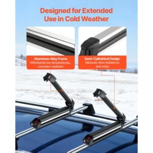 ski & snowboard roof rack, carry up to 4 pairs of skis or 2 snowboards, 2 pcs aluminum universal car roof rack with lock & rubber padding, carrier for fishing rod, fit most slotted crossbars