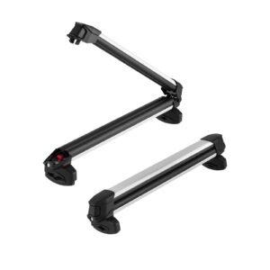 Ski & Snowboard Roof Rack, Carry up to 6 Pairs of Skis or 4 Snowboards, 2 PCS Aluminum Universal Car Roof Rack Top Holder with Lock and Rubber Padding for Fishing Pole Rod, Fit Most Crossbars