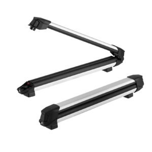 ski & snowboard roof rack, carry up to 6 pairs of skis or 4 snowboards, 2 pcs aluminum universal car roof rack top holder with lock & rubber padding for fishing rod, fit most slotted crossbars