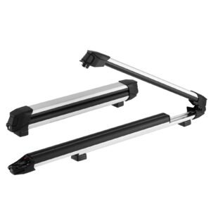 ski & snowboard roof rack, carry up to 6 pairs of skis or 4 snowboards, 2 pcs aluminum universal car roof rack top holder with lock & rubber padding for fishing rod, fit most slotted crossbars