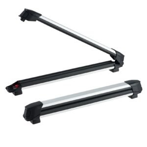 ski & snowboard roof rack, carry up to 6 pairs of skis or 4 snowboards, 2 pcs aluminum universal car roof rack with lock & rubber padding, carrier for fishing rod, fit most slotted crossbars