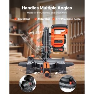 sliding compound miter saw, 7 1/4 inch blade, dc 18.5v cordless miter saw, with led precision alignment, adjustable angles, battery and charger included, for cutting wood, metals, laminates