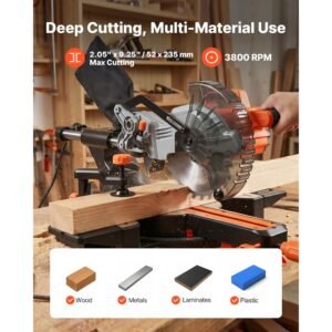 sliding compound miter saw, 7 1/4 inch blade, dc 18.5v cordless miter saw, with led precision alignment, adjustable angles, battery and charger included, for cutting wood, metals, laminates