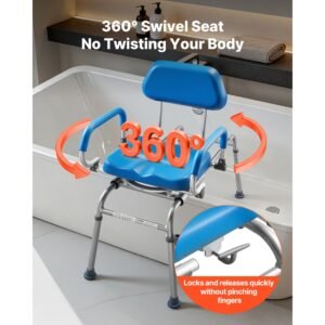 sliding shower chair, 330 lbs tub transfer bench for bathtub with swivel seat, padded shower bench with pivoting arms and backrest, height adjustable for handicap, seniors, elderly and disabled
