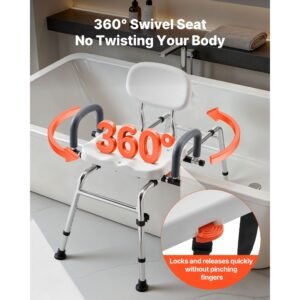 sliding shower chair, 400 lbs tub transfer bench for bathtub with swivel seat, shower bench with pivoting arms and backrest, height & width adjustable for handicap, seniors, elderly and disabled