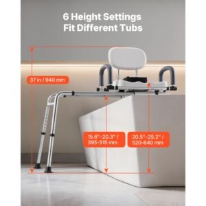sliding shower chair, 400 lbs tub transfer bench for bathtub with swivel seat, shower bench with pivoting arms and backrest, height & width adjustable for handicap, seniors, elderly and disabled