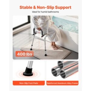 sliding shower chair, 400 lbs tub transfer bench for bathtub with swivel seat, shower bench with pivoting arms and backrest, height & width adjustable for handicap, seniors, elderly and disabled