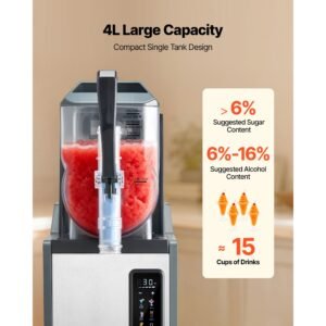 slushie machine, 4l/135oz no ice needed slushy machine for home, frozen drink maker with single tank, margarita machine with self cleaning, for frozen margaritas, frappés, milkshake & more