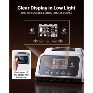 smart battery charger, 12a, 6v 12v 24v 36v 48v lithium lifepo4 lead acid (gel / agm) car battery charger, with lcd display, trickle charging maintainer desulfator, for car, boat, motorcycle