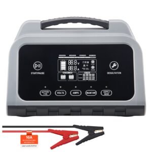 Smart Battery Charger, 16A, 6V 12V 24V 36V 48V 60V 72V Lithium LiFePO4 Lead-Acid (Gel/AGM) Car Battery Charger, with LCD Display, Trickle Charging Maintainer Desulfator, for Car Boat Motorcycle