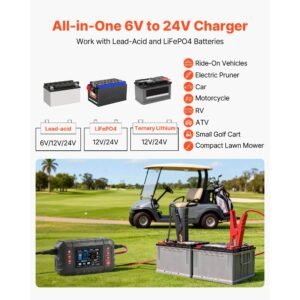 smart battery charger, 25a, 6v 12v 24v ternary lithium lifepo4 lead acid (gel/agm) battery charger, with 3.4 inch lcd display, trickle charging maintainer desulfator, for car, boat, motorcycle