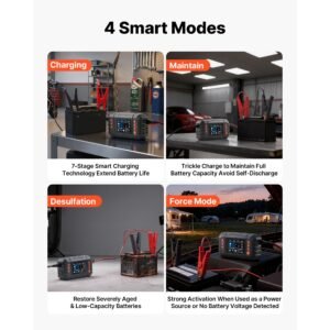smart battery charger, 25a, 6v 12v 24v ternary lithium lifepo4 lead acid (gel/agm) battery charger, with 3.4 inch lcd display, trickle charging maintainer desulfator, for car, boat, motorcycle