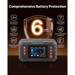 smart battery charger, 25a, 6v 12v 24v ternary lithium lifepo4 lead acid (gel/agm) battery charger, with 3.4 inch lcd display, trickle charging maintainer desulfator, for car, boat, motorcycle