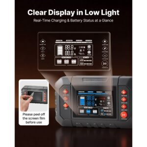 smart battery charger, 25a, 6v 12v 24v ternary lithium lifepo4 lead acid (gel/agm) battery charger, with 3.4 inch lcd display, trickle charging maintainer desulfator, for car, boat, motorcycle