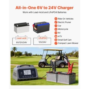 smart battery charger, 30a, 6v 12v 24v lifepo4 lead acid (gel/agm) lithium car battery charger, with lcd display, trickle charging maintainer desulfator, for car, boat, motorcycle, lawn mowers