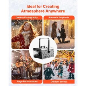 snow machine, 1500w handheld/hanging snow maker by wireless remote control, portable snowmaking machine, high output snowflake maker with 5l tank for christmas party wedding stage effects