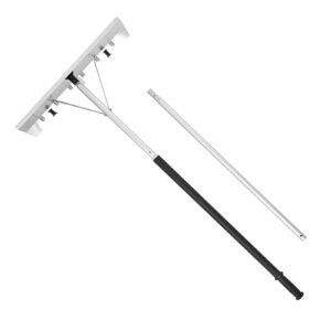 snow roof rake, 26 in aluminum blade, 7.5 20 ft adjustable roof snow scraper with wheels, anti slip handle snows removal tool, lightweight house rooftop rake for leaves debris removal