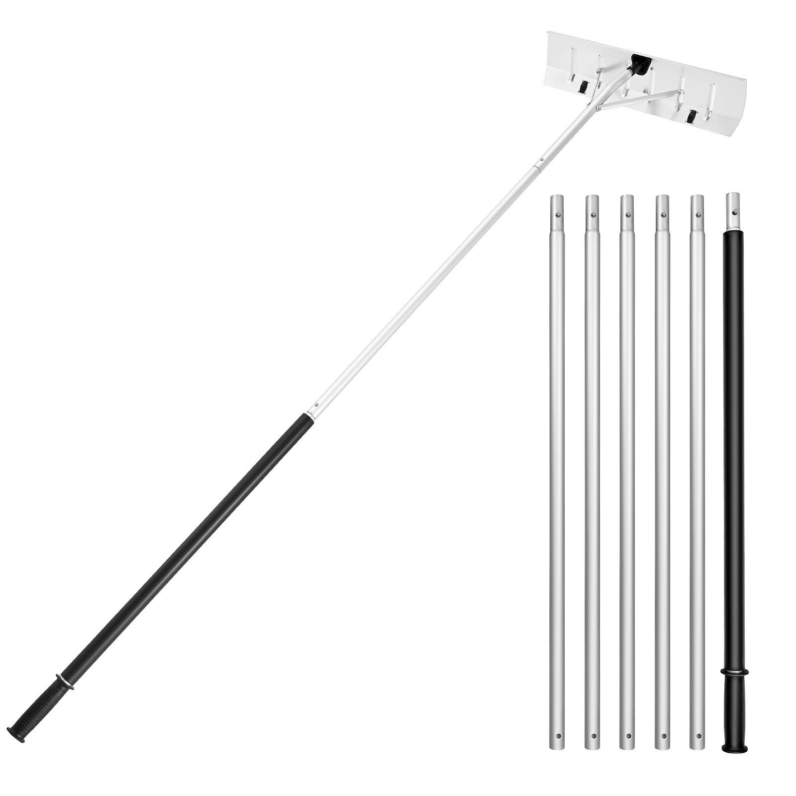 snow roof rake, 26 in aluminum blade, 7.5 20 ft adjustable roof snow scraper with wheels, anti slip handle snows removal tool, lightweight house rooftop rake for leaves debris removal