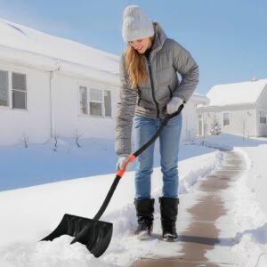 snow shovel for driveway, 17 in wide plastic snow shovel with d shaped handles & aluminum blade, large capacity snowplow shovels, lightweight snows removal tool for garden car camping