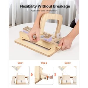 soap cutter, 0 2 inch adjustable thickness, wood soap slicer with stainless steel adjustable wire tension, with extra wires, multi handmade cutter for candles, diy making cutting tool