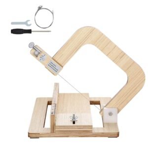 Soap Cutter, 0-2 inch Adjustable Thickness, Wood Soap Slicer with Stainless Steel Adjustable Wire Tension, with Extra Wires, Multi Handmade Cutter for Candles, DIY Making Cutting Tool