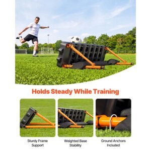 soccer rebounder board, 37.4 x 9.8 in portable soccer rebound wall, dual surface sports kick back trainer, 3 adjustable angles, easy setup ball practice equipment for passing & reaction skills
