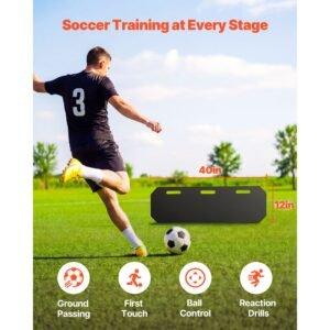 soccer rebounder board, 40 x 12 in portable soccer rebound wall, hdpe sports kick back trainer, 3 adjustable angles, easy setup ball practice training equipment for passing & reaction skills