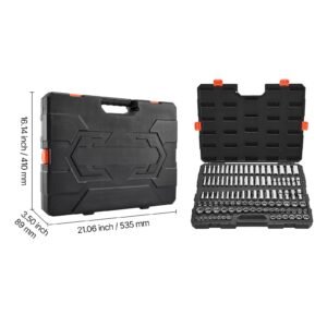 socket set, 104 pieces, 3/8 inch drive socket tool set, metric size from 6 to 24 mm, deep and standard, mechanic tool kit with storage case, chrome plated cr v alloy steel, for automotive repair