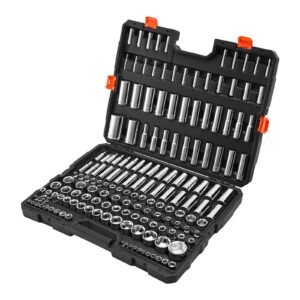 Socket Set, 163 Pieces, 3/8 & 1/4 & 1/2 inch Drive Socket Tool Set, SAE and Metric, Deep and Standard, Mechanic Tool Kit with Storage Case, Chrome Plated CR-V Alloy Steel, for Automotive Repair