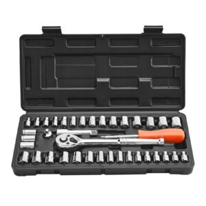 Socket Set, 39 Pieces, 3/8 & 1/4 inch Drive Socket and Ratchet Set, SAE and Metric Size, Mechanic Tool Kit with Ratchet Wrench, Accessories, Storage Case, CR-V Alloy Steel, for Automotive Repair