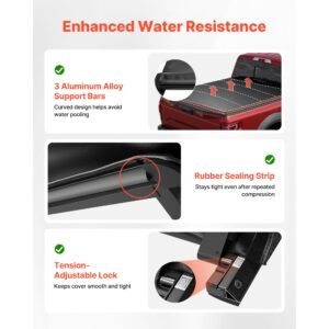 soft roll up truck bed tonneau cover, compatible with 2017 2025 ford f 250/350/450 super duty, fits 6.8 ft (6 ft 10 in/82 in) bed, triple layer pvc tonneau cover with three aluminum alloy bars