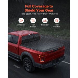 soft roll up truck bed tonneau cover, compatible with 2017 2025 ford f 250/350/450 super duty, fits 6.8 ft (6 ft 10 in/82 in) bed, triple layer pvc tonneau cover with three aluminum alloy bars