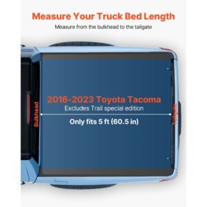 soft tri fold truck bed tonneau cover, compatible with 2016 2023 toyota tacoma (excl. trail edition) 5 ft (60.5 in) bed with track rail system, fleetside, waterproof folding truck tonneau cover