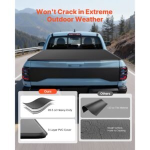 soft tri fold truck bed tonneau cover, compatible with 2016 2023 toyota tacoma (excl. trail edition) 5 ft (60.5 in) bed with track rail system, fleetside, waterproof folding truck tonneau cover