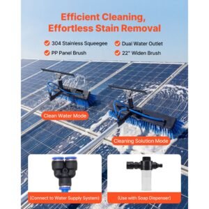 solar panel cleaning kit, 15 ft, water fed pole kit with cleaning brush, squeegee, soap dispenser, extendable aluminum telescopic pole, 180° rotatable brush head, for roof mounted solar panels