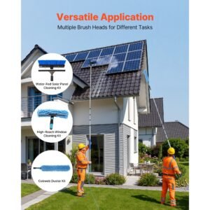 solar panel cleaning kit, 26 ft, water fed pole kit with cleaning brush, soap dispenser, extendable aluminum telescopic pole, 180° rotatable brush head, for roof mounted solar panels, windows