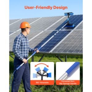 solar panel cleaning kit, 26 ft, water fed pole kit with cleaning brush, soap dispenser, extendable aluminum telescopic pole, 180° rotatable brush head, for roof mounted solar panels, windows