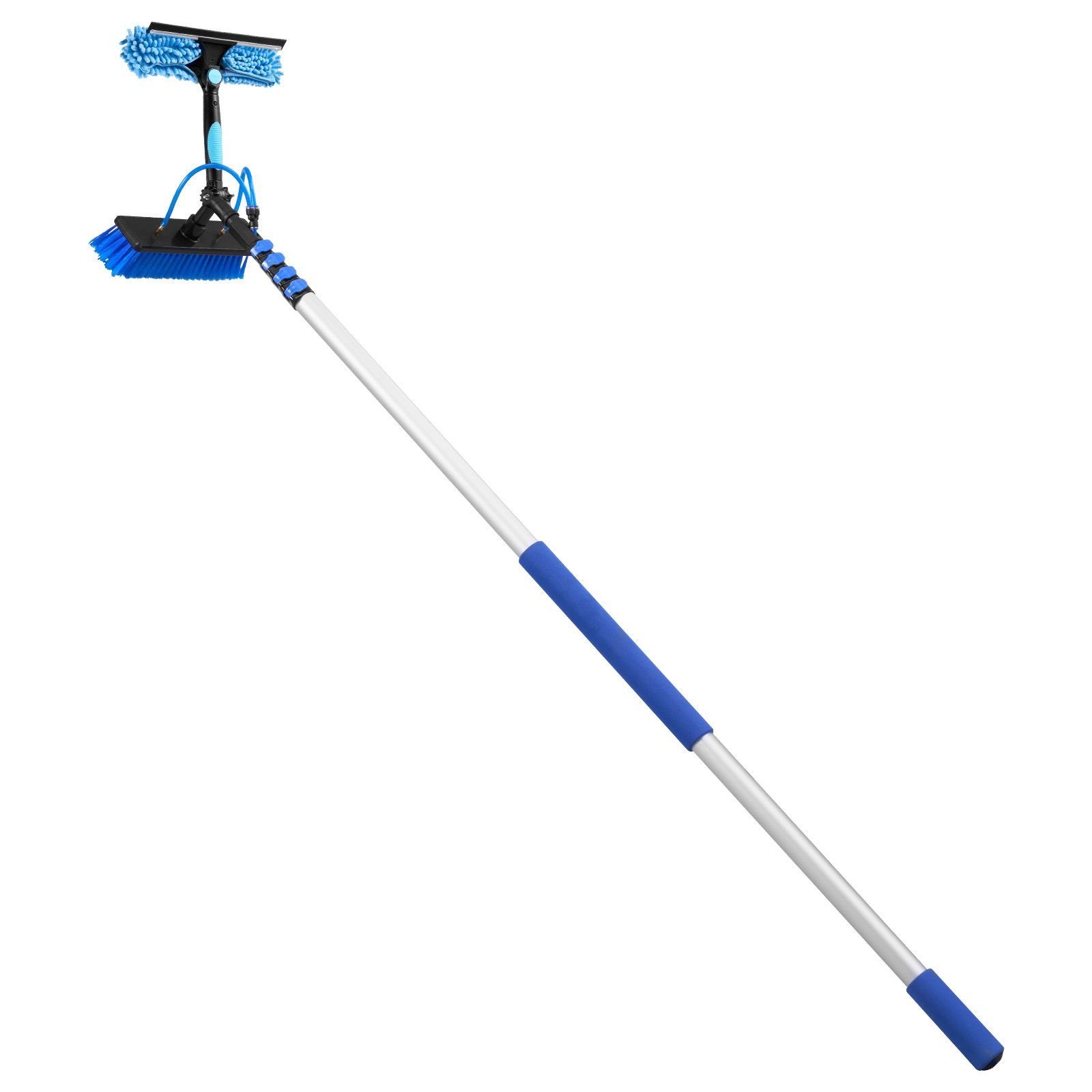 solar panel cleaning kit, 26 ft, water fed pole kit with cleaning brush, soap dispenser, extendable aluminum telescopic pole, 180° rotatable brush head, for roof mounted solar panels, windows